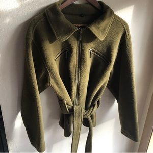 Vintage Fjallraven Polarfleece Belted Jacket. Olive Green. Malden Mills. Small